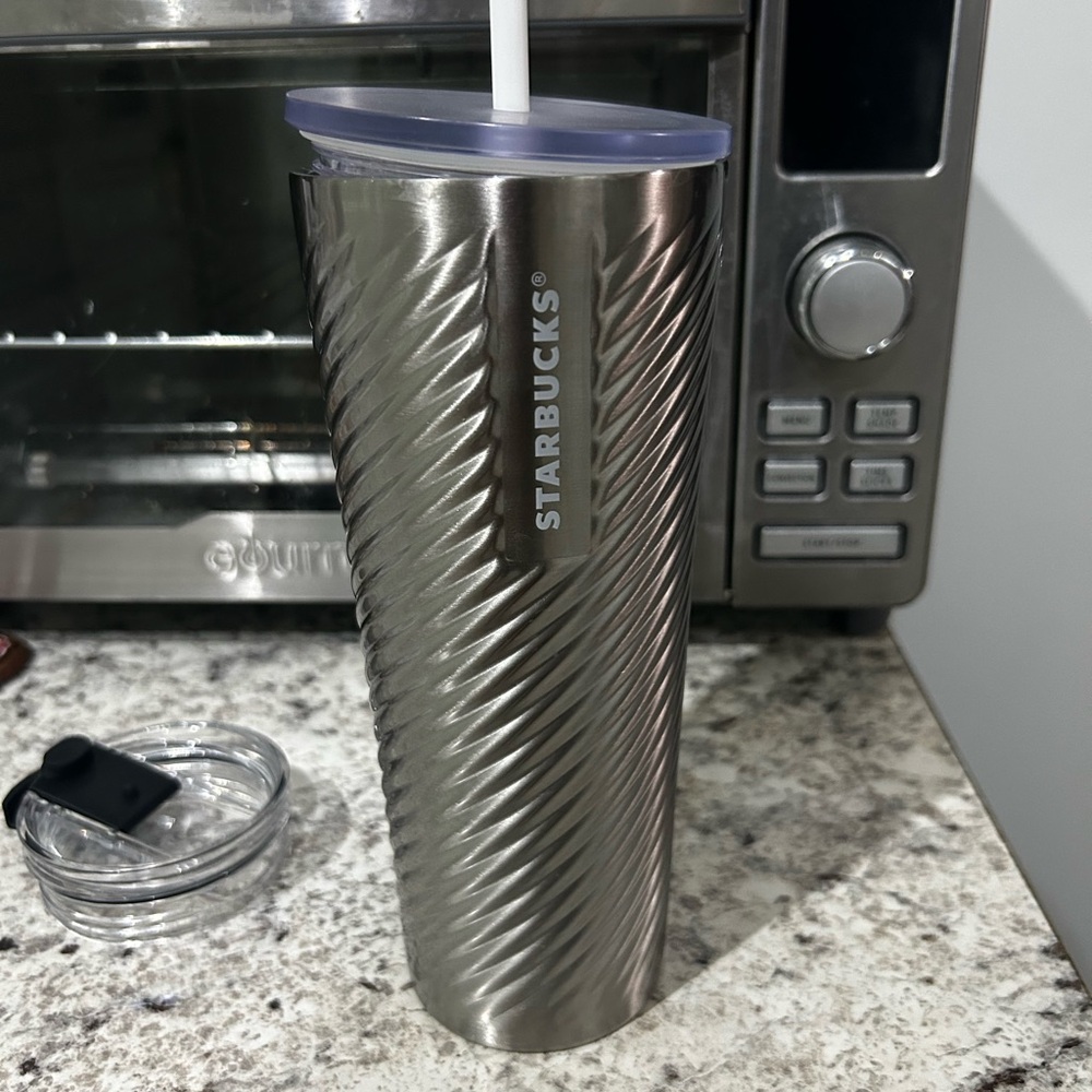 Starbucks Metallic Silver Tumbler with Straw
